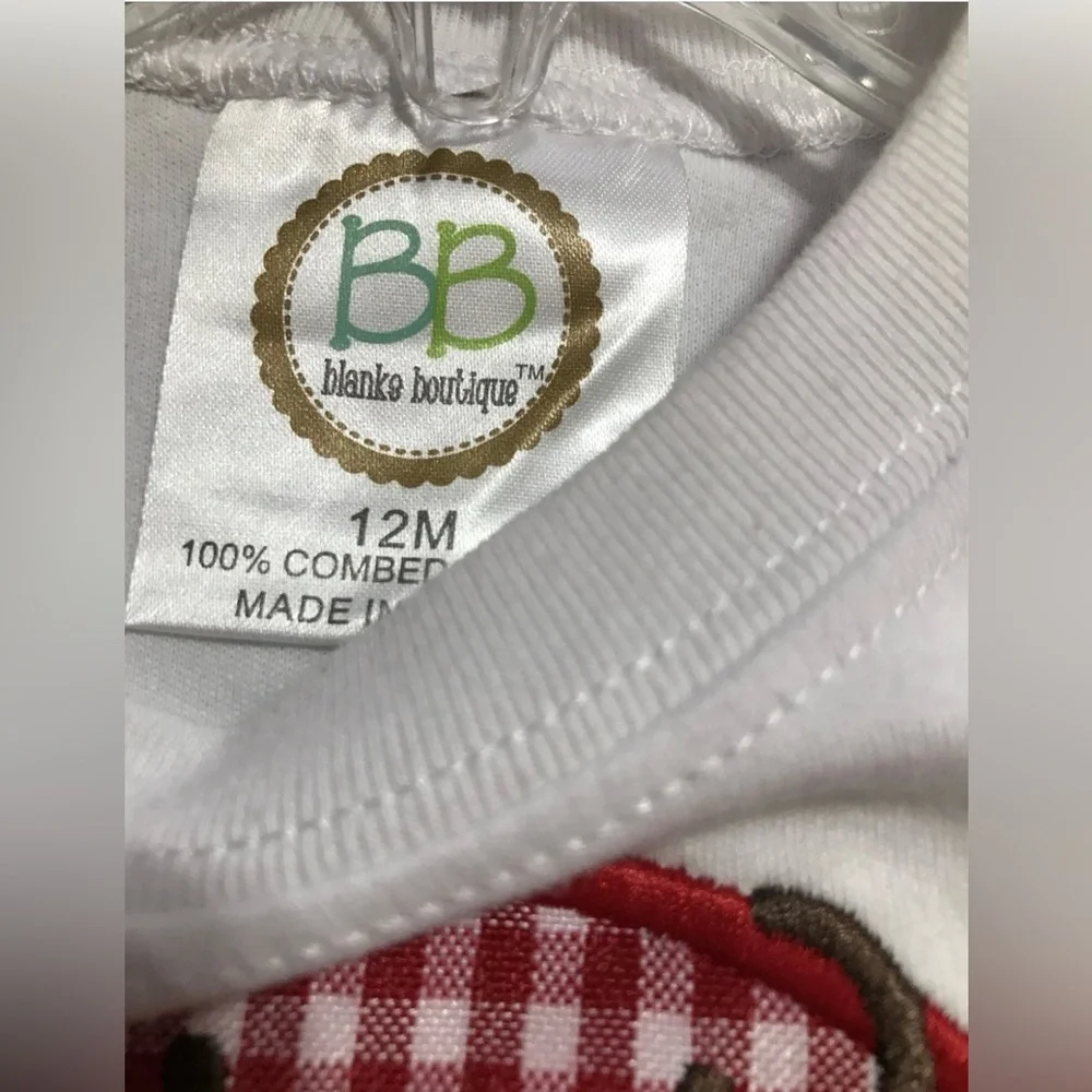 Boutique Baby Boy Christmas Reindeer Shirt “Max” Embroidered Size 12 Months